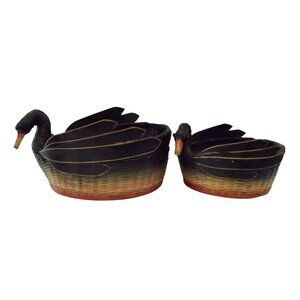 Duck Nesting Basket vtg Zhejiang Woven Wicker Baby duckling Green Bird Shaped 2
